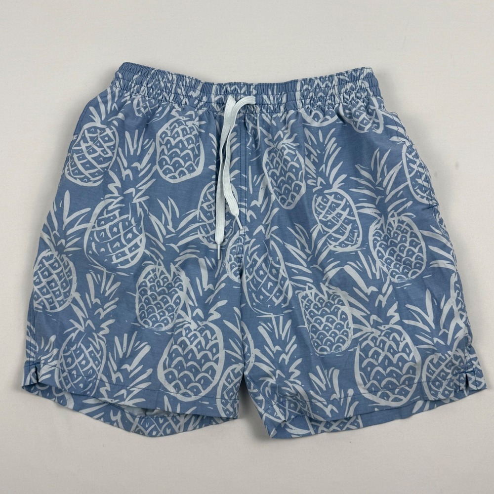 Chubbies Mens Pineapple Print Swim Trunks Blue White 7" Inseam Medium